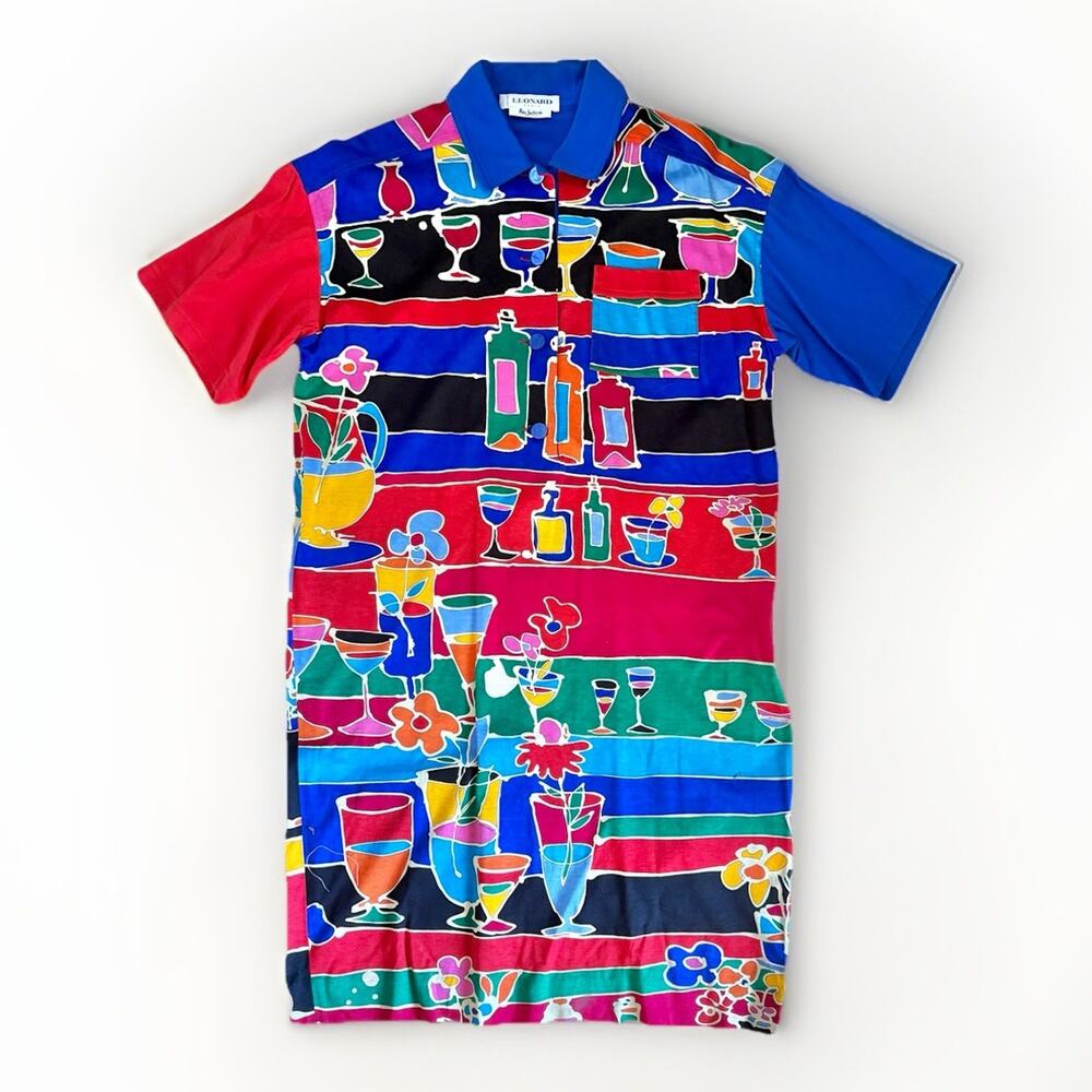 Vintage LEONARD PARIS 70's 80's Cocktails Dinner polo shirt DRESS France M/L